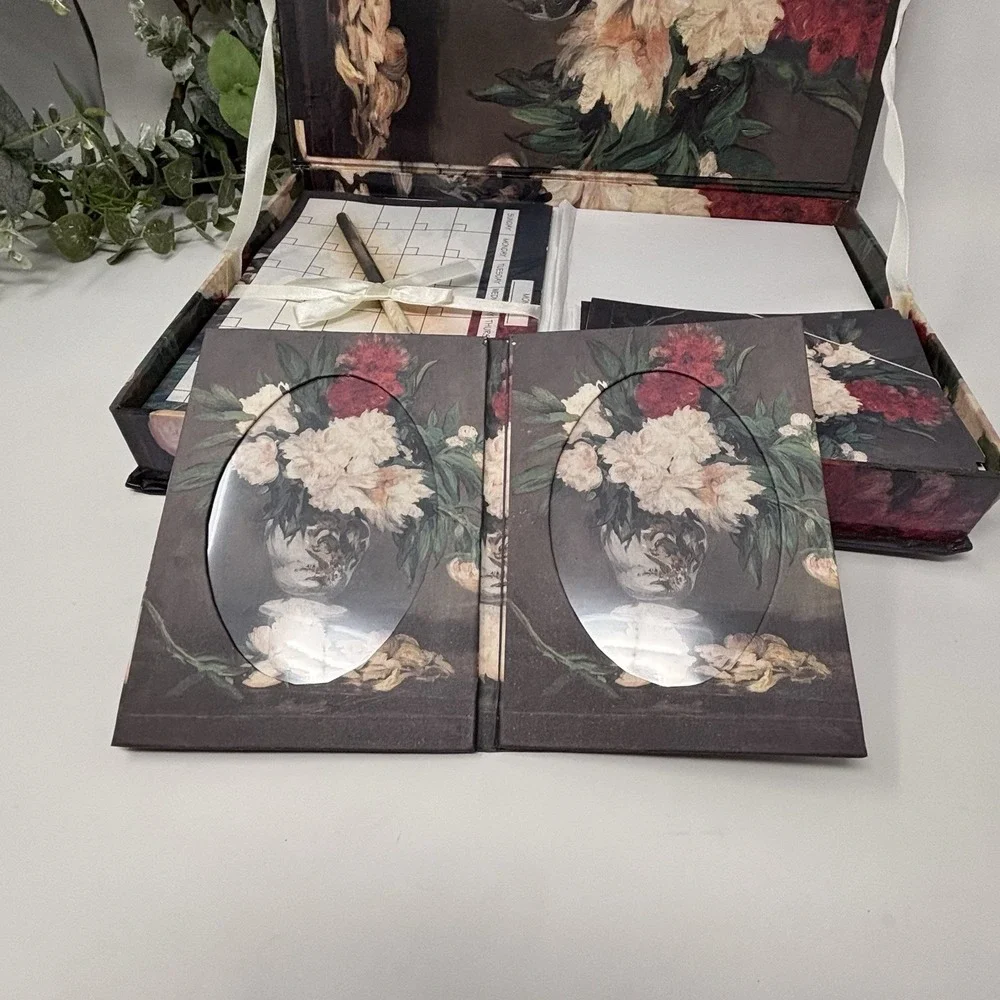 Vintage Manet Vase‎ with Peonies Stationery Box Set Writing Paper Desk Organizer